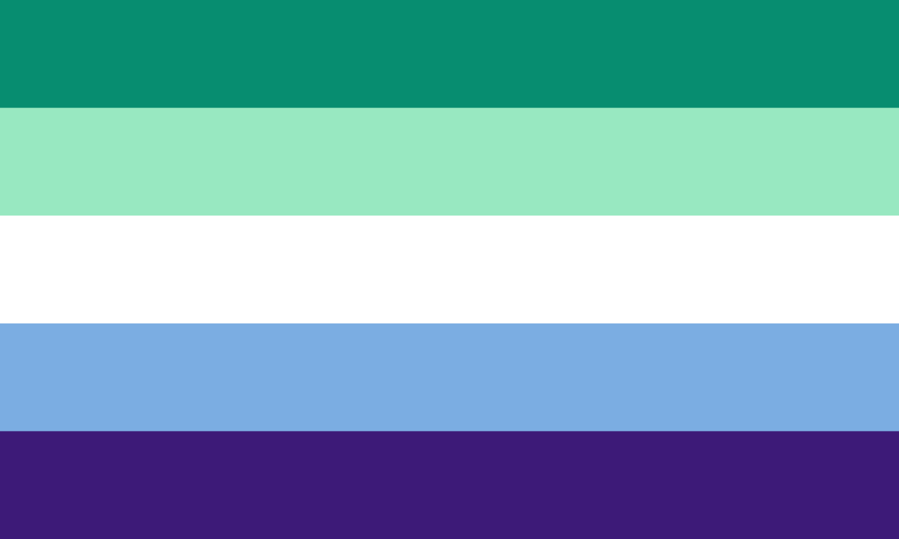 A flag with gradient green to white to blue stripes.